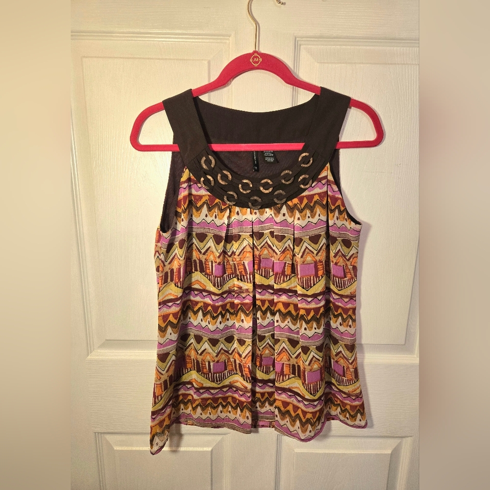 New Directions Orange Yellow Tank Top with Embellished Relaxed Style